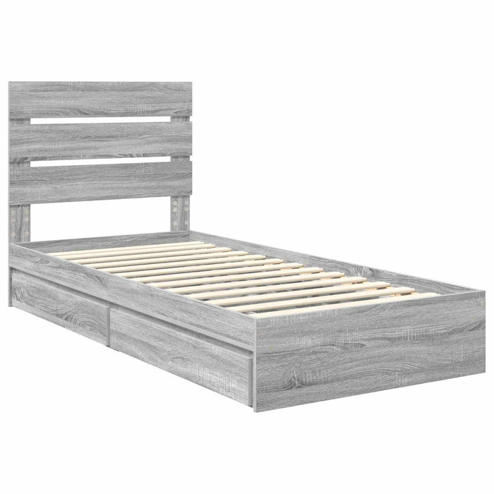 Pat cu storage cu sertar Gri Sonoma 70 x 190 cm Lemn compozit - WALTI WALTI