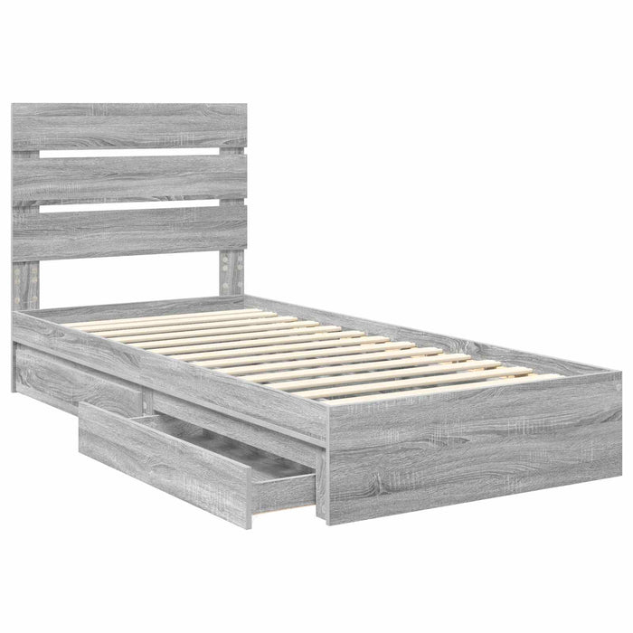 Pat cu storage cu sertar Gri Sonoma 70 x 190 cm Lemn compozit - WALTI WALTI