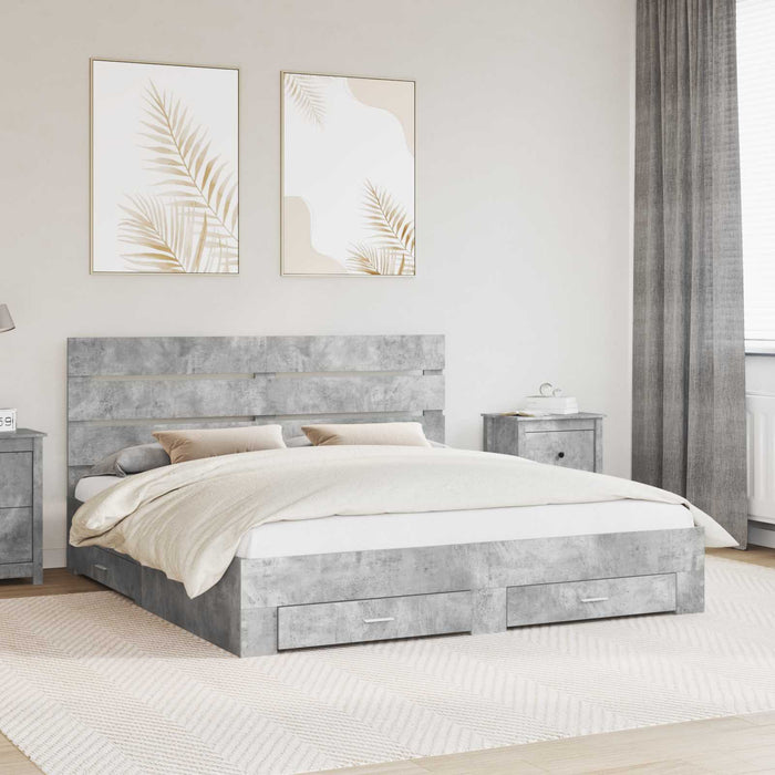 Cadru de pat cu sertar Gri din beton 200 x 200 cm Lemn compozit - WALTI WALTI