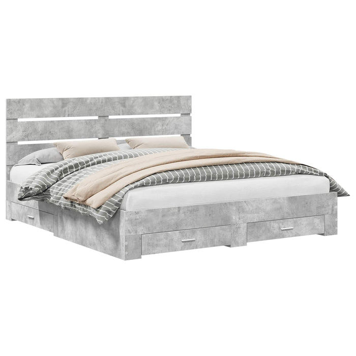 Cadru de pat cu sertar Gri din beton 200 x 200 cm Lemn compozit - WALTI WALTI