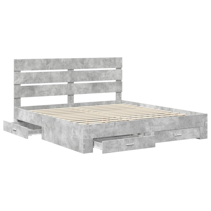 Cadru de pat cu sertar Gri din beton 200 x 200 cm Lemn compozit - WALTI WALTI