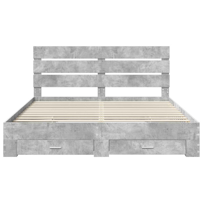 Cadru de pat cu sertar Gri din beton 200 x 200 cm Lemn compozit - WALTI WALTI