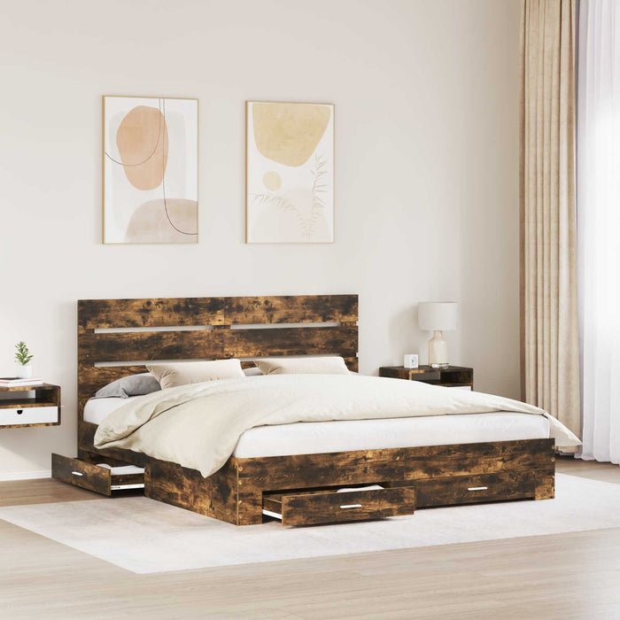 Cadru de pat Stejar fumuriu 200 x 200 cm Lemn compozit - WALTI WALTI