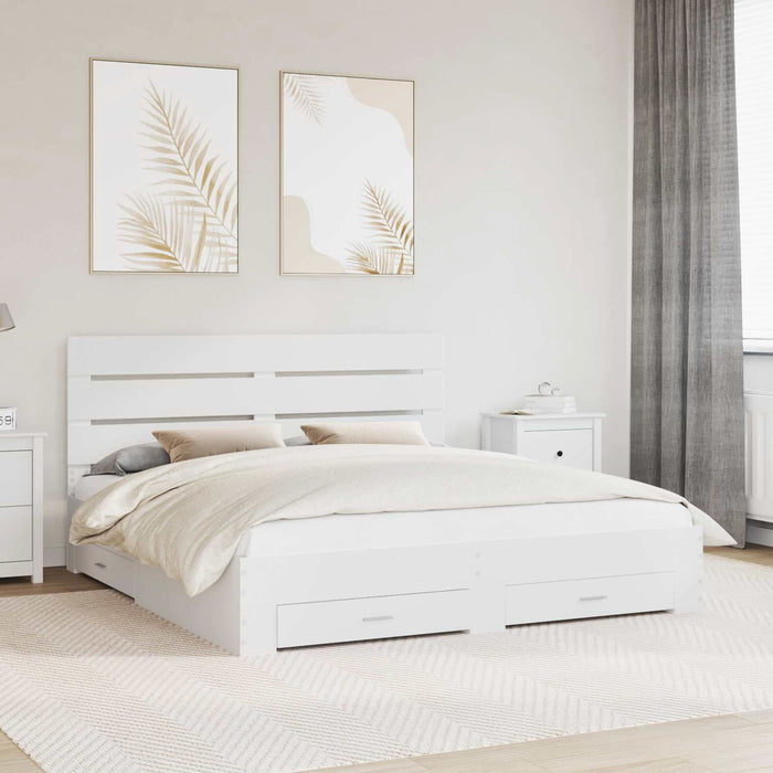 Cadru de pat cu sertar Alb 180 x 200 cm Lemn compozit - WALTI WALTI