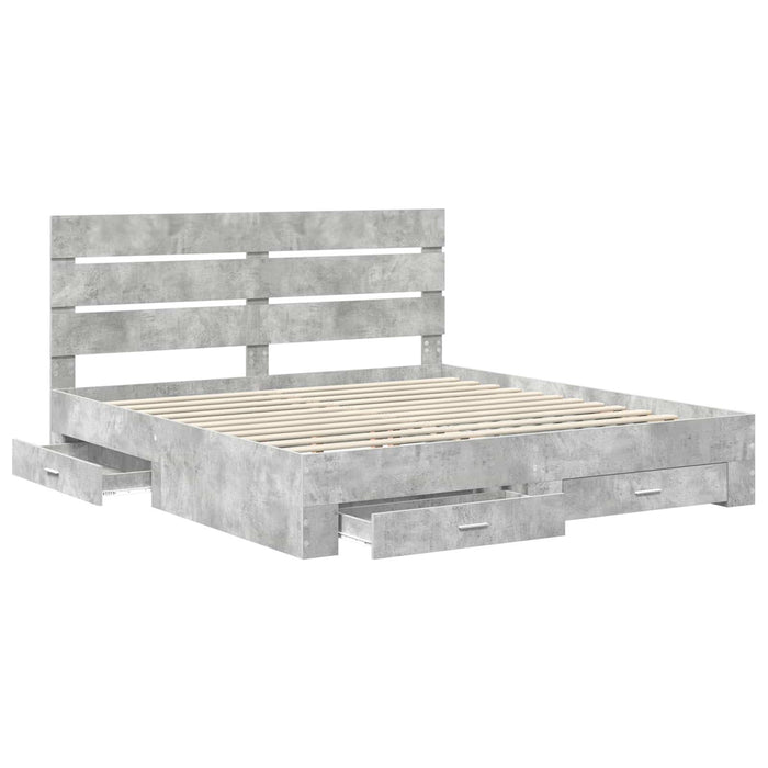 Cadru de pat cu sertar Gri din beton 180 x 200 cm Lemn compozit - WALTI WALTI
