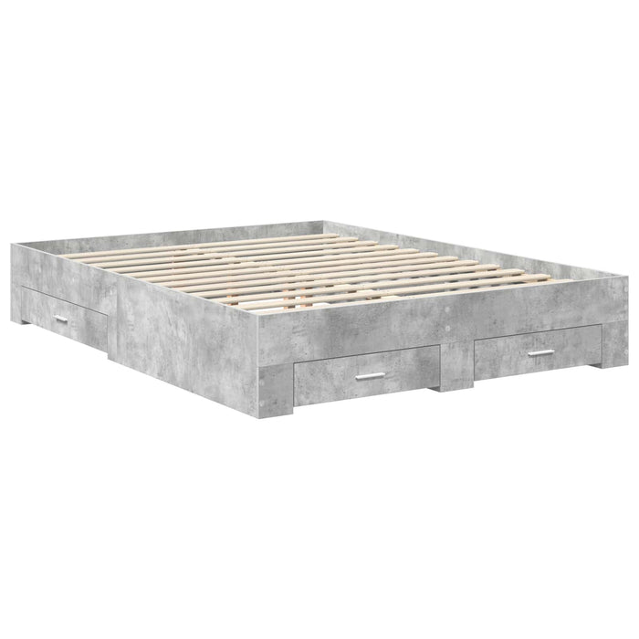 Cadru de pat cu sertar Gri din beton 150 x 200 cm Lemn compozit - WALTI WALTI