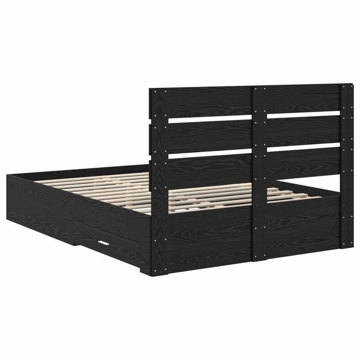 Cadru de pat cu sertar Stejar Negru 140 x 190 cm Lemn compozit - WALTI WALTI