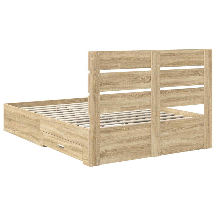 Cadru de pat cu sertar Stejar Sonoma 140 x 190 cm Lemn compozit - WALTI WALTI