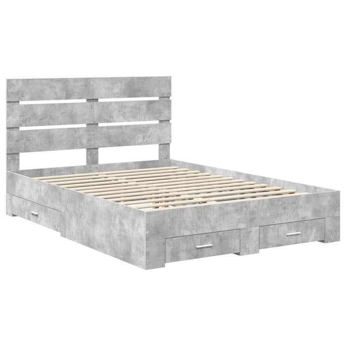 Cadru de pat cu sertar Gri din beton 140 x 190 cm Lemn compozit - WALTI WALTI