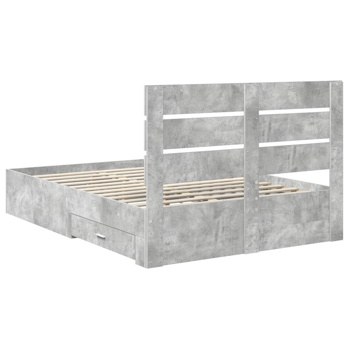 Cadru de pat cu sertar Gri din beton 140 x 190 cm Lemn compozit - WALTI WALTI