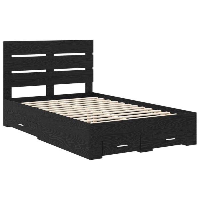 Cadru de pat cu sertar Stejar Negru 135 x 190 cm Lemn compozit - WALTI WALTI