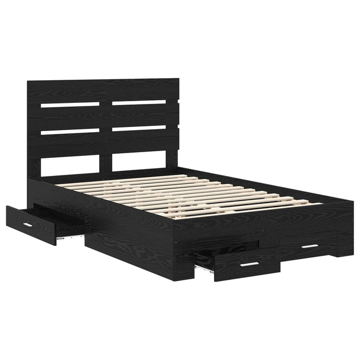 Cadru de pat cu sertar Stejar Negru 135 x 190 cm Lemn compozit - WALTI WALTI