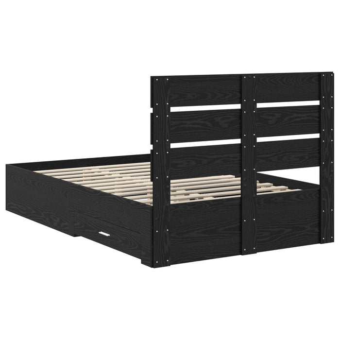 Cadru de pat cu sertar Stejar Negru 135 x 190 cm Lemn compozit - WALTI WALTI