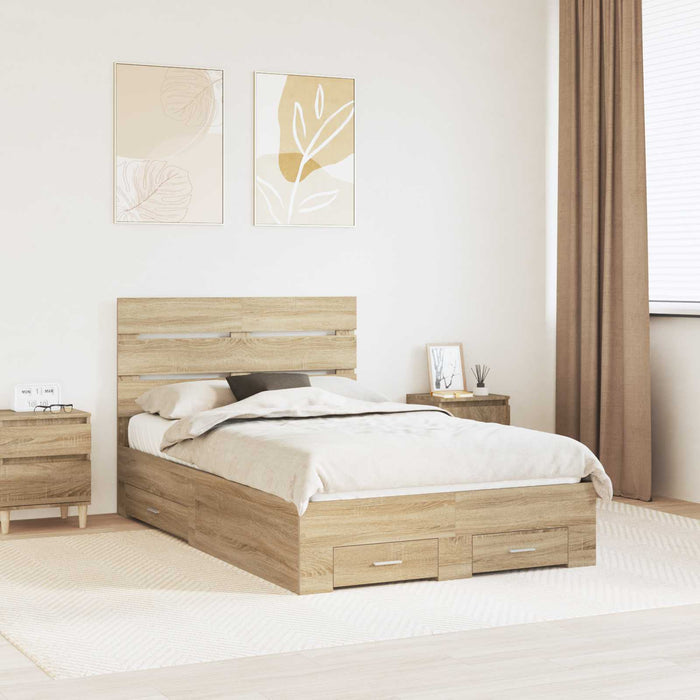 Cadru de pat cu sertar Stejar Sonoma 135 x 190 cm Lemn compozit - WALTI WALTI