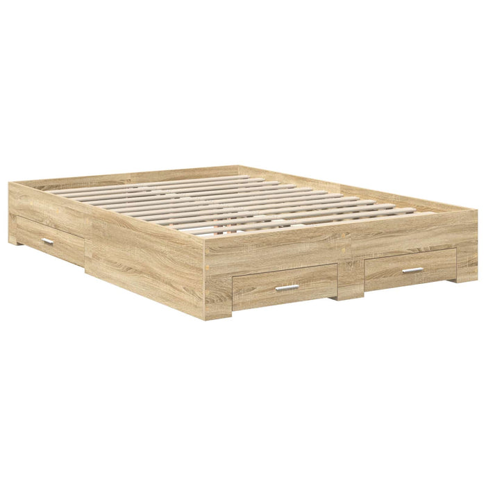 Cadru de pat cu sertar Stejar Sonoma 135 x 190 cm Lemn compozit - WALTI WALTI