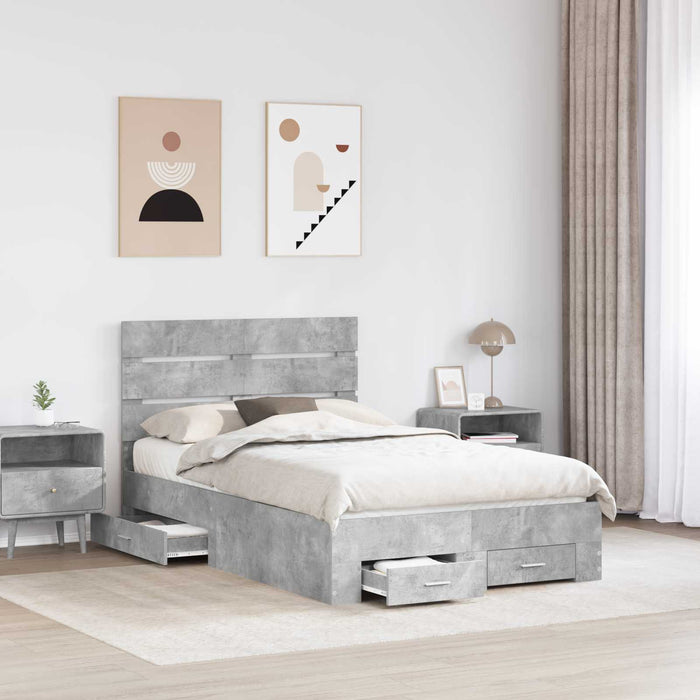 Cadru de pat cu sertar Gri din beton 135 x 190 cm Lemn compozit - WALTI WALTI