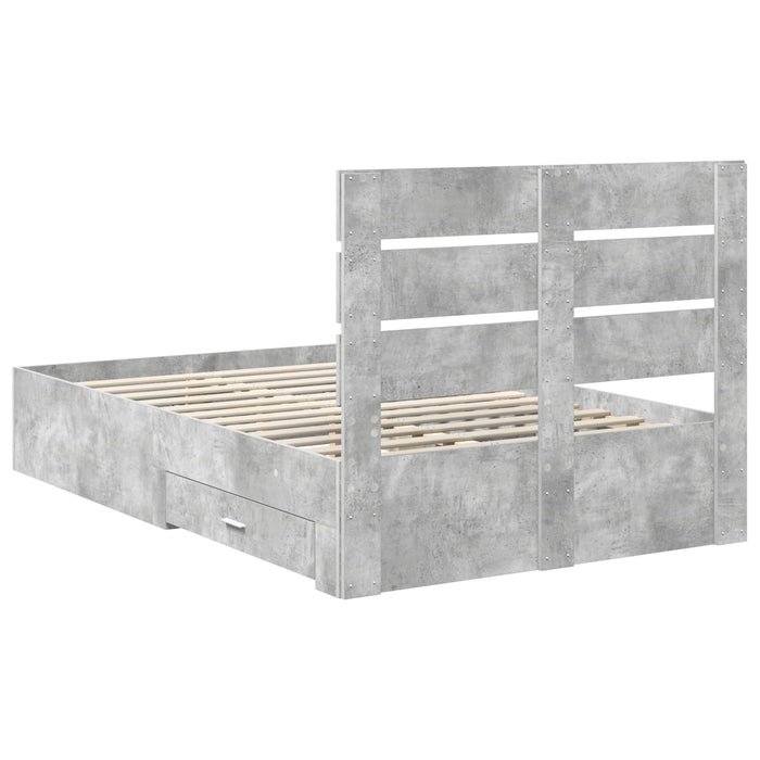 Cadru de pat cu sertar Gri din beton 135 x 190 cm Lemn compozit - WALTI WALTI