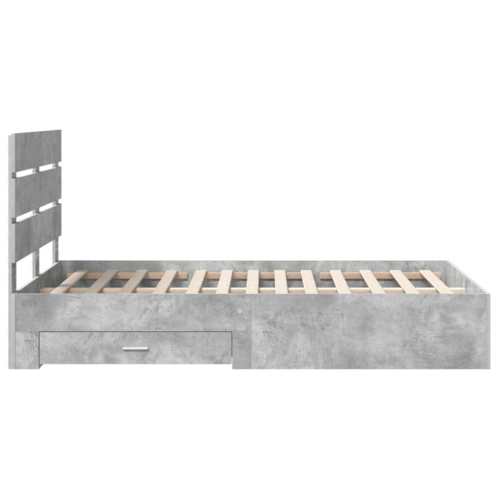 Cadru de pat cu sertar Gri din beton 135 x 190 cm Lemn compozit - WALTI WALTI