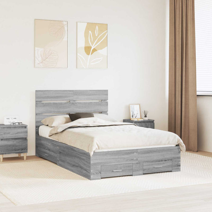 Cadru de pat cu sertar Gri Sonoma 135 x 190 cm Lemn compozit - WALTI WALTI