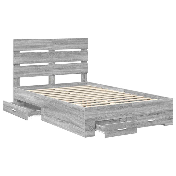 Cadru de pat cu sertar Gri Sonoma 135 x 190 cm Lemn compozit - WALTI WALTI