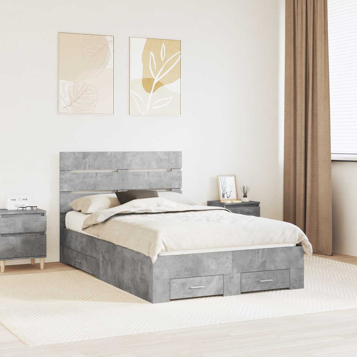 Cadru de pat cu sertar Gri din beton 120 x 190 cm Lemn compozit - WALTI WALTI