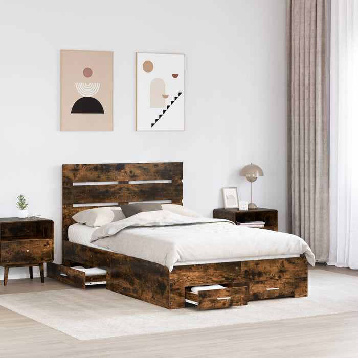 Cadru de pat Stejar fumuriu 120 x 190 cm Lemn compozit - WALTI WALTI