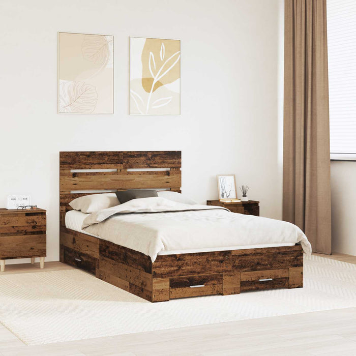 Cadru de pat cu sertar Lemn vechi 120 x 190 cm Lemn compozit - WALTI WALTI
