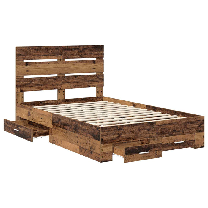 Cadru de pat cu sertar Lemn vechi 120 x 190 cm Lemn compozit - WALTI WALTI