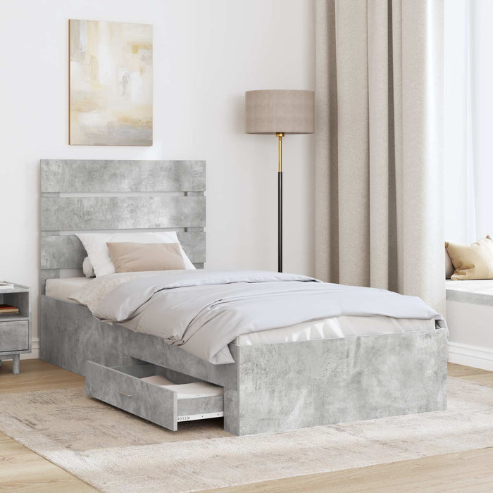 Cadru de pat cu sertar Gri din beton 100 x 200 cm Lemn compozit - WALTI WALTI