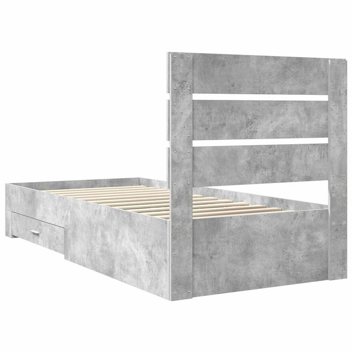 Cadru de pat cu sertar Gri din beton 100 x 200 cm Lemn compozit - WALTI WALTI