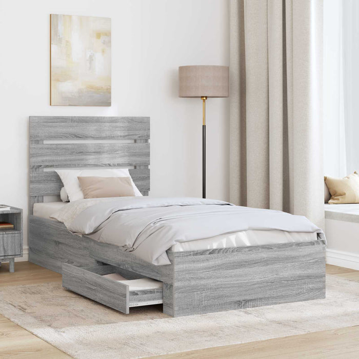 Cadru de pat cu sertar Gri Sonoma 100 x 200 cm Lemn compozit - WALTI WALTI