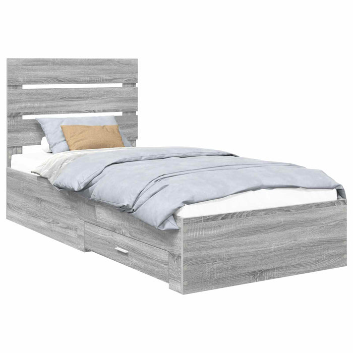 Cadru de pat cu sertar Gri Sonoma 100 x 200 cm Lemn compozit - WALTI WALTI