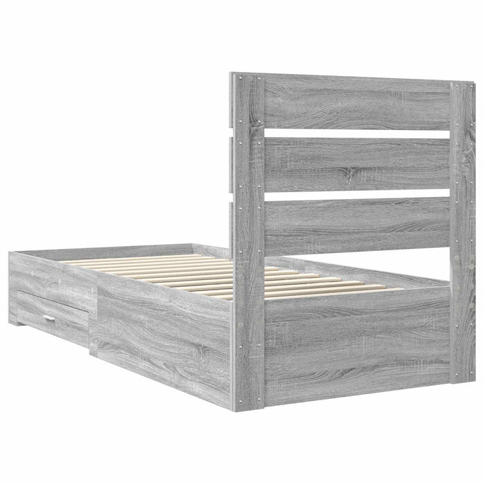Cadru de pat cu sertar Gri Sonoma 100 x 200 cm Lemn compozit - WALTI WALTI