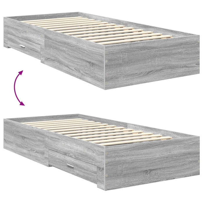 Cadru de pat cu sertar Gri Sonoma 90 x 200 cm Lemn compozit - WALTI WALTI