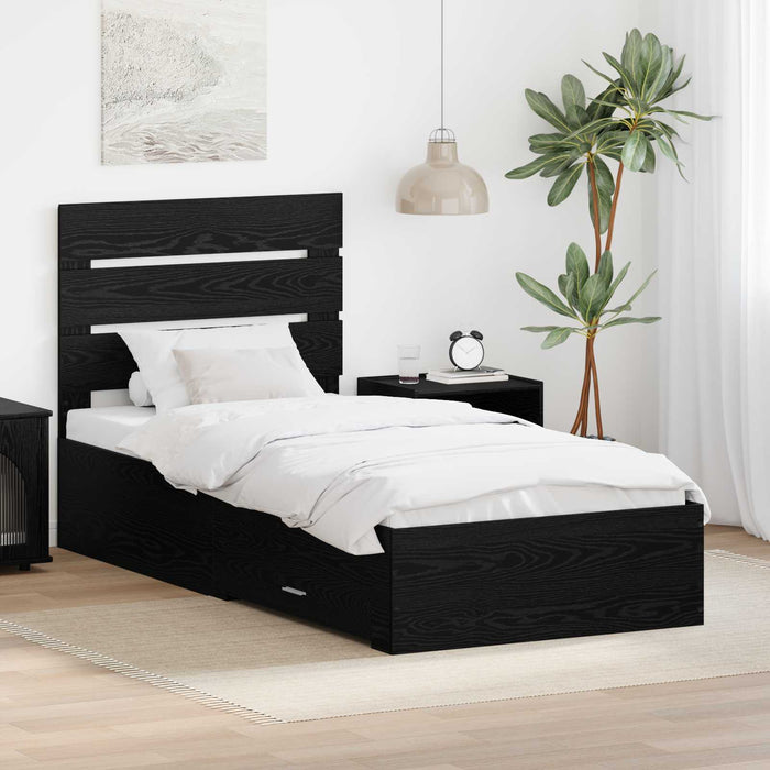 Cadru de pat cu sertar Stejar Negru 90 x 190 cm Lemn compozit - WALTI WALTI