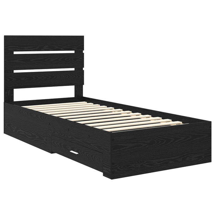 Cadru de pat cu sertar Stejar Negru 90 x 190 cm Lemn compozit - WALTI WALTI
