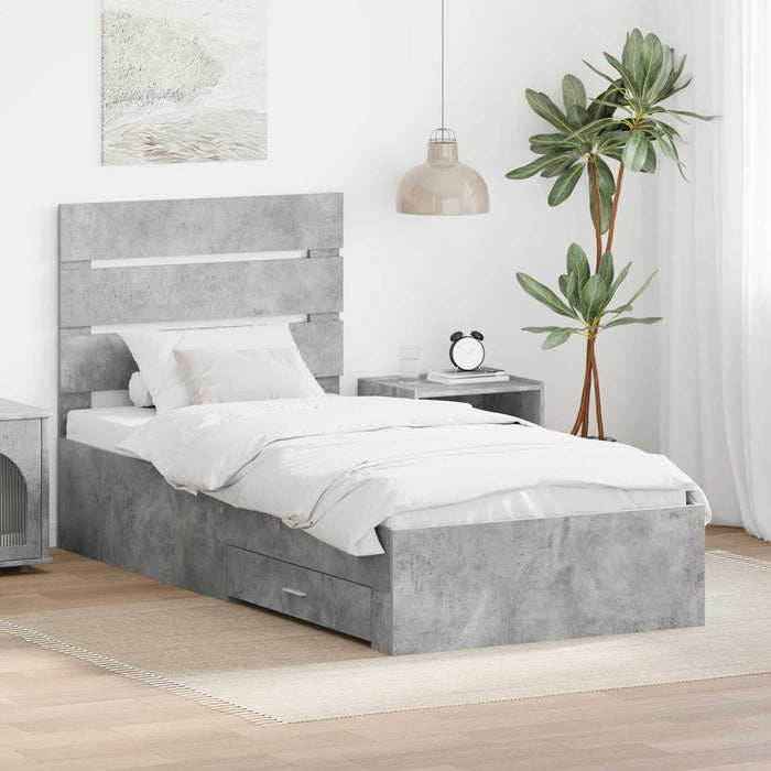 Cadru de pat cu sertar Gri din beton 90 x 190 cm Lemn compozit - WALTI WALTI