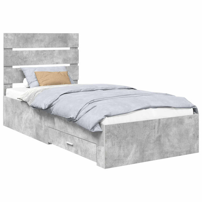 Cadru de pat cu sertar Gri din beton 90 x 190 cm Lemn compozit - WALTI WALTI