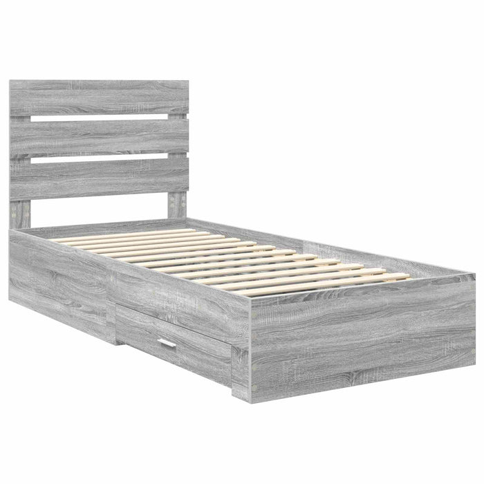 Cadru de pat cu sertar Gri Sonoma 90 x 190 cm Lemn compozit - WALTI WALTI