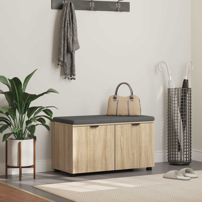 Bancă pentru hol cu pernă cu raft Stejar Sonoma 80 x 38 x 46 cm WALTI