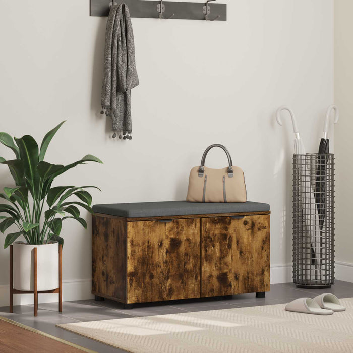 Bancă pentru hol cu pernă cu raft Stejar Afumat 80 x 38 x 46 cm - WALTI WALTI