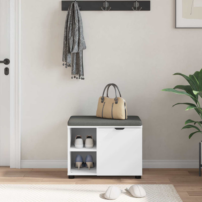 Bancă pentru hol cu pernă cu raft cu ușă Alb 60 x 38 x 46 cm - WALTI WALTI
