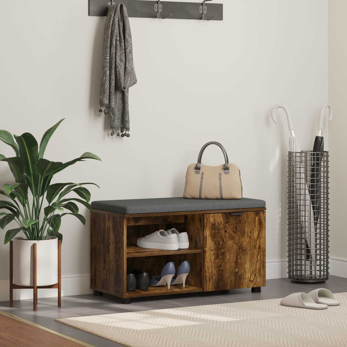 Bancă pentru hol cu pernă cu raft Stejar Afumat 80 x 38 x 46 cm - WALTI WALTI