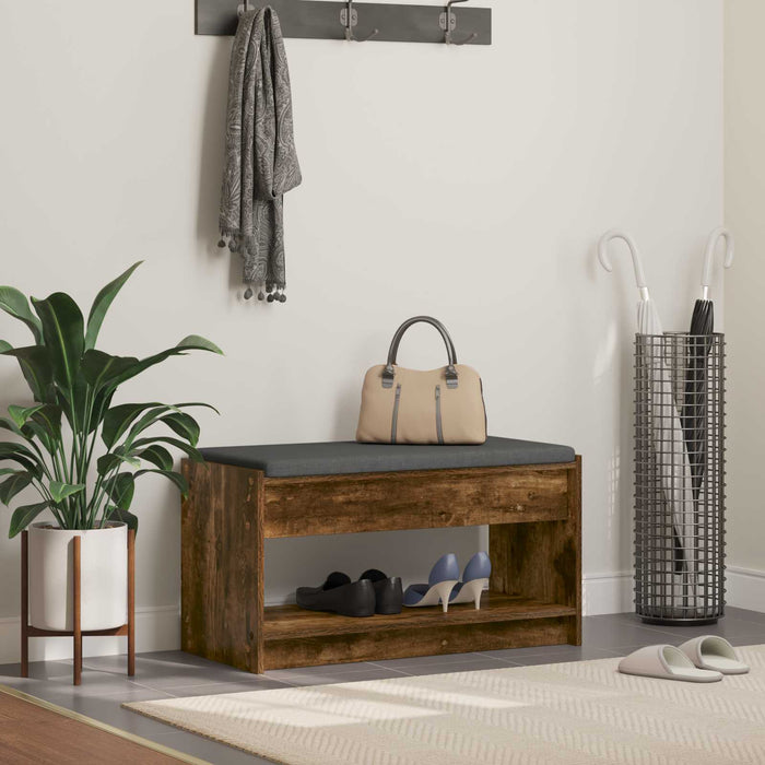 Bancă pentru hol cu pernă cu raft Stejar Afumat 83 x 38 x 45 cm - WALTI WALTI
