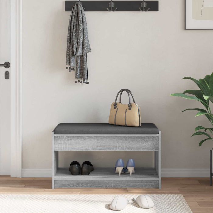 Bancă pentru hol cu pernă cu raft Sonoma gri 83 x 38 x 45 cm - WALTI WALTI