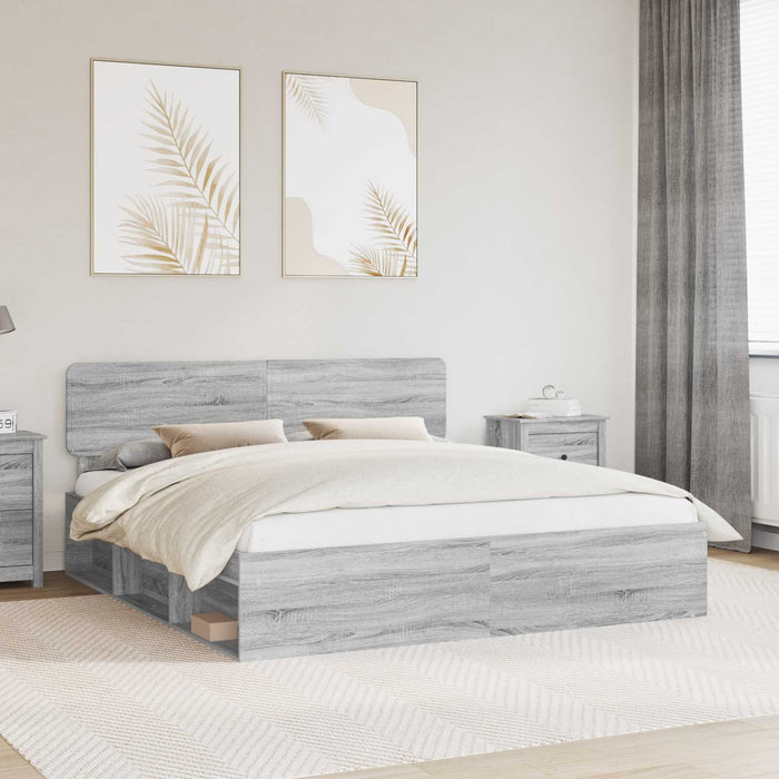 Cadru de pat Gri Sonoma 200 x 200 cm Lemn de pin masiv - WALTI WALTI