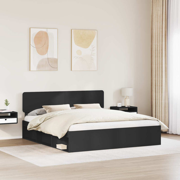 Cadru de pat cu headboard Negru 180 x 200 cm Lemn de pin masiv - WALTI WALTI