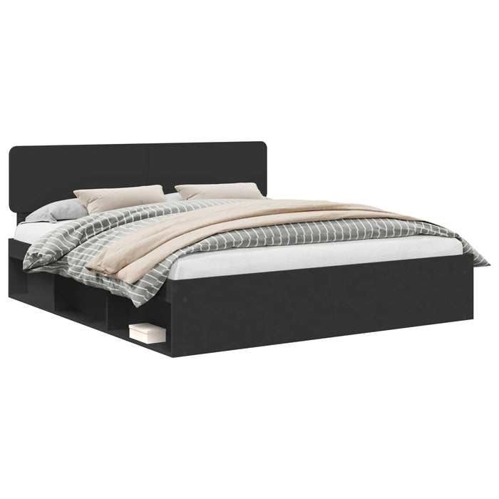 Cadru de pat cu headboard Negru 180 x 200 cm Lemn de pin masiv - WALTI WALTI