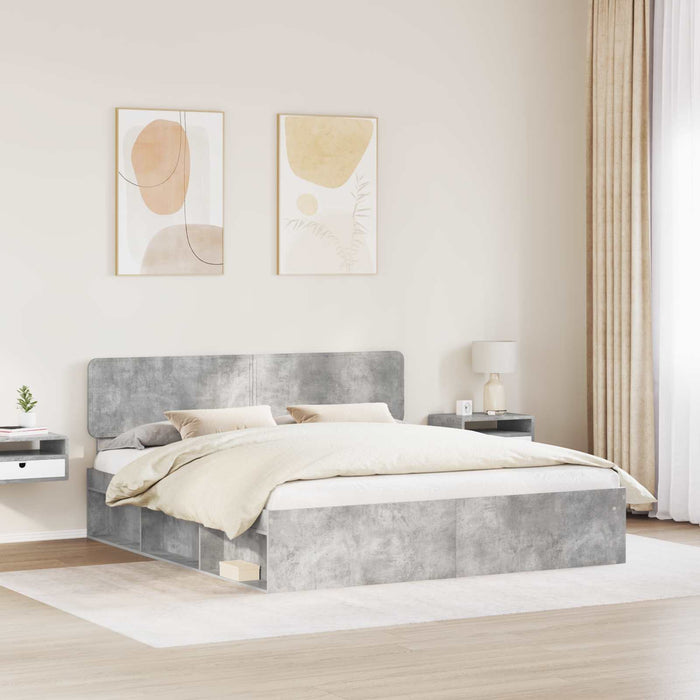 Cadru de pat cu headboard Beton 180 x 200 cm Lemn de pin masiv - WALTI WALTI