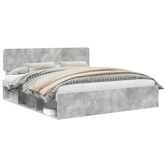 Cadru de pat cu headboard Beton 180 x 200 cm Lemn de pin masiv - WALTI WALTI